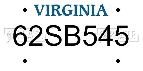 62SB545 Virginia License Plate