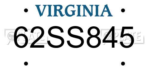 62SS845 Virginia License Plate