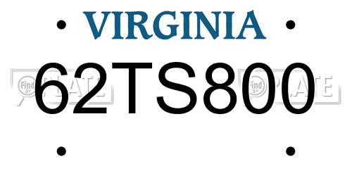 62TS800 Virginia License Plate