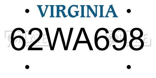 62WA698 Virginia License Plate