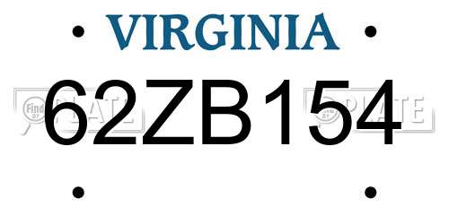 62ZB154 Virginia License Plate