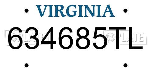 634685TL Virginia License Plate