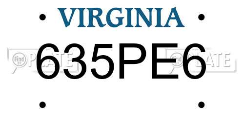 635PE6 Virginia License Plate