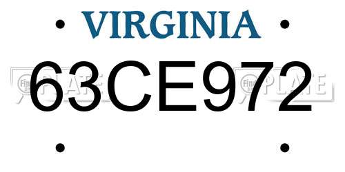 63CE972 Virginia License Plate