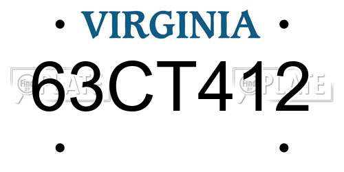 63CT412 Virginia License Plate