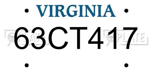63CT417 Virginia License Plate