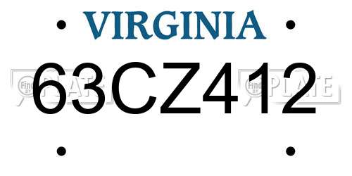 63CZ412 Virginia License Plate