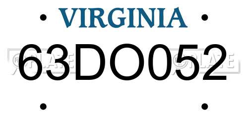 63DO052 Virginia License Plate