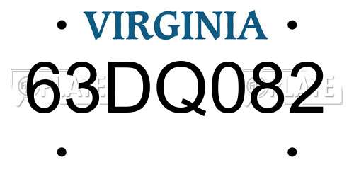 63DQ082 Virginia License Plate