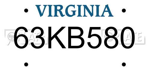 63KB580 Virginia License Plate