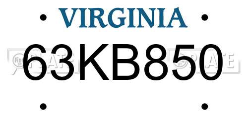 63KB850 Virginia License Plate