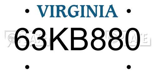 63KB880 Virginia License Plate