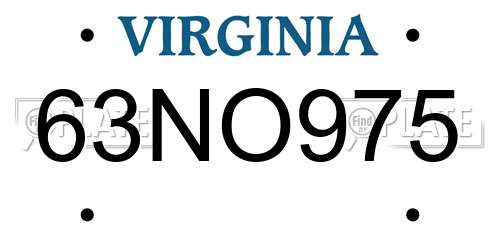 63NO975 Virginia License Plate