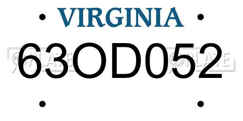 63OD052 Virginia License Plate