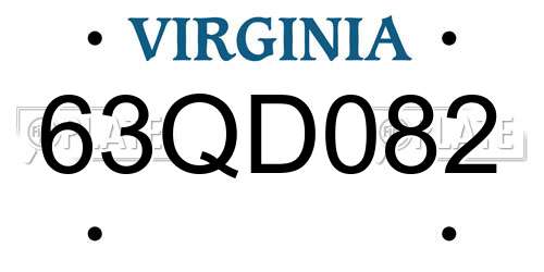 63QD082 Virginia License Plate