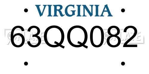 63QQ082 Virginia License Plate