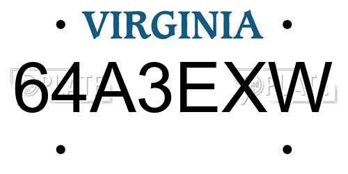 64A3EXW Virginia License Plate