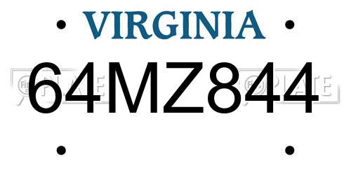 64MZ844 Virginia License Plate