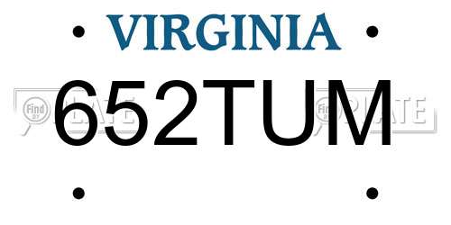 652TUM Virginia License Plate