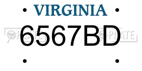 6567BD Virginia License Plate