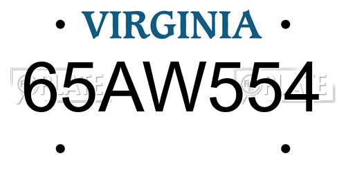 65AW554 Virginia License Plate