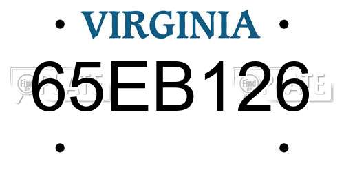 65EB126 Virginia License Plate