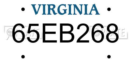 65EB268 Virginia License Plate