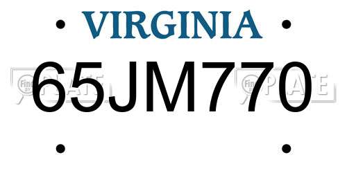 65JM770 Virginia License Plate