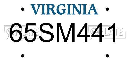 65SM441 Virginia License Plate