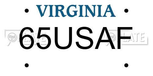 65USAF Virginia License Plate