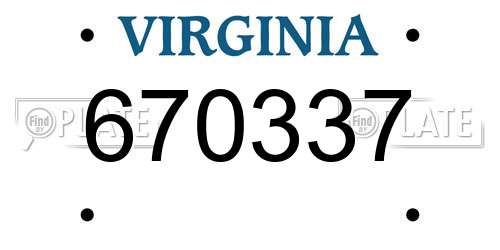 670337 Virginia License Plate