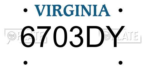 6703DY Virginia License Plate