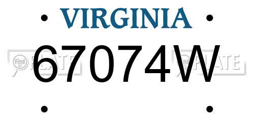 67074W Virginia License Plate