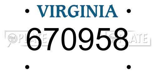 670958 Virginia License Plate