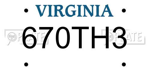 670TH3 Virginia License Plate