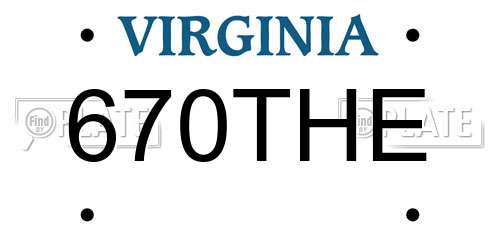 670THE Virginia License Plate