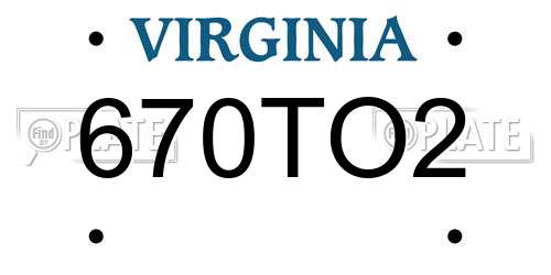 670TO2 Virginia License Plate