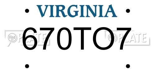 670TO7 Virginia License Plate