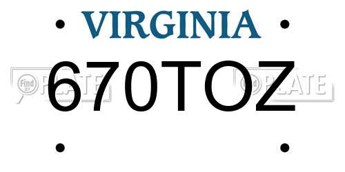 670TOZ Virginia License Plate