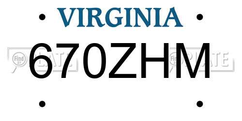 670ZHM Virginia License Plate