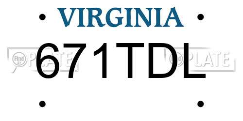 671TDL Virginia License Plate
