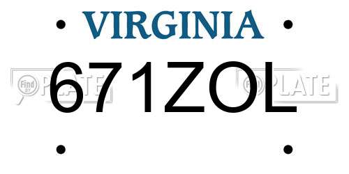671ZOL Virginia License Plate
