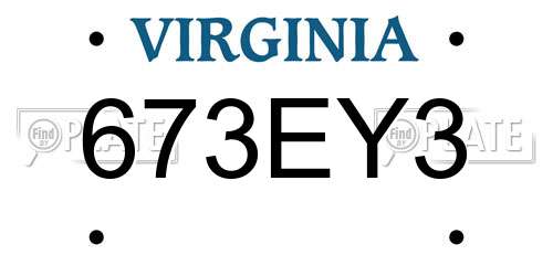 673EY3 Virginia License Plate