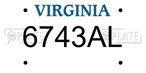 6743AL Virginia License Plate