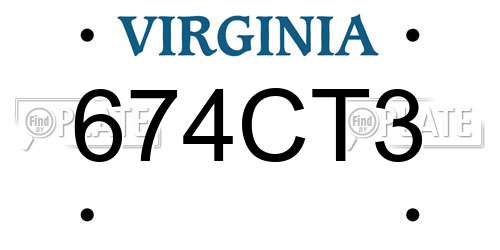 674CT3 Virginia License Plate