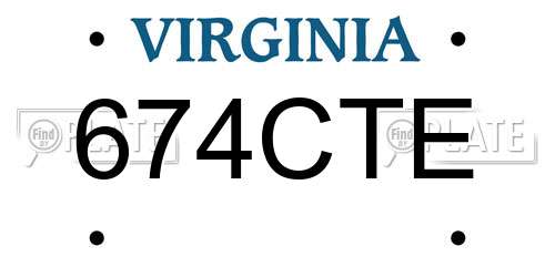 674CTE Virginia License Plate