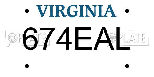 674EAL Virginia License Plate