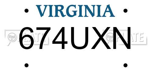 674UXN Virginia License Plate