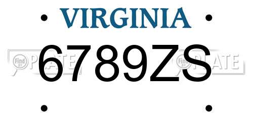 6789ZS Virginia License Plate