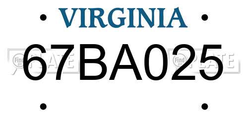 67BA025 Virginia License Plate